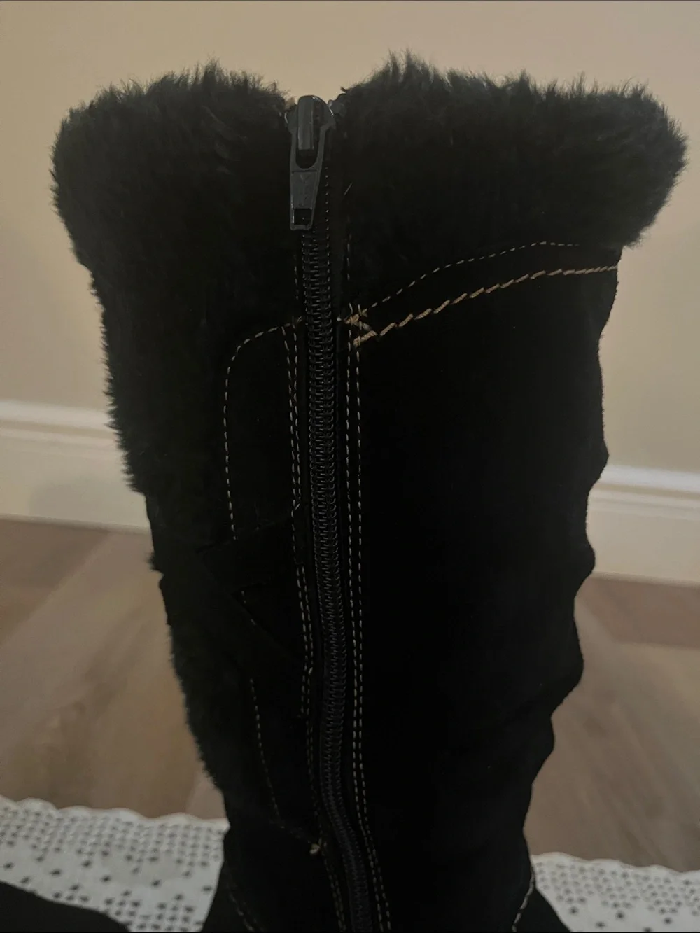 Bare Traps Black Suede Tall Winter Boots with Faux Fur Trim size 7 NWOB